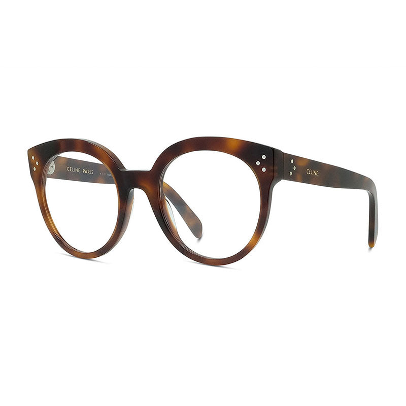 Celine Eyeglasses Round Full Rim, Shiny Havana Frame and Clear Demo Lenses Lens CL50093I053