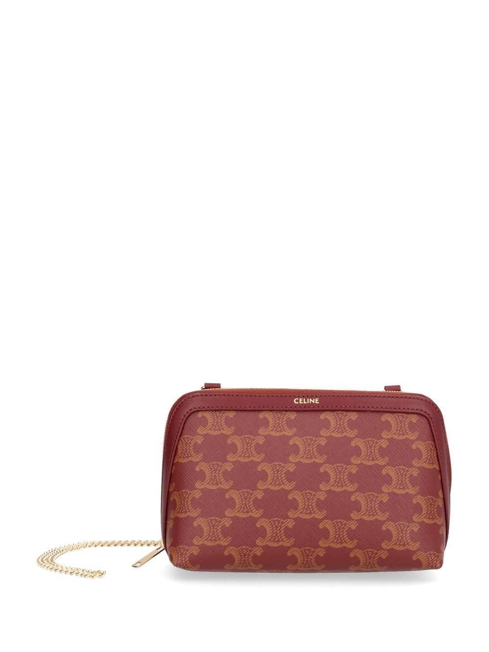 Celine Women "Triomphe" Coated Canvas Clutch On Chain