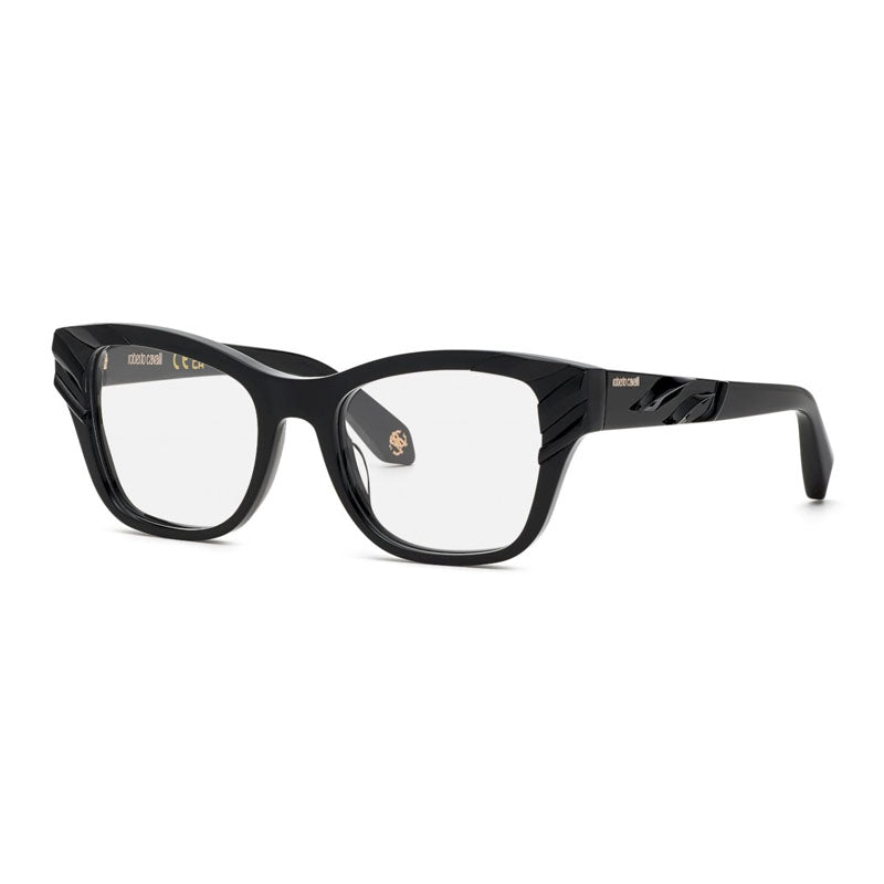 Roberto Cavalli Eyeglasses Rectangle Full Rim, Shiny Black Frame and Clear Demo Lenses Lens VRC025V0700