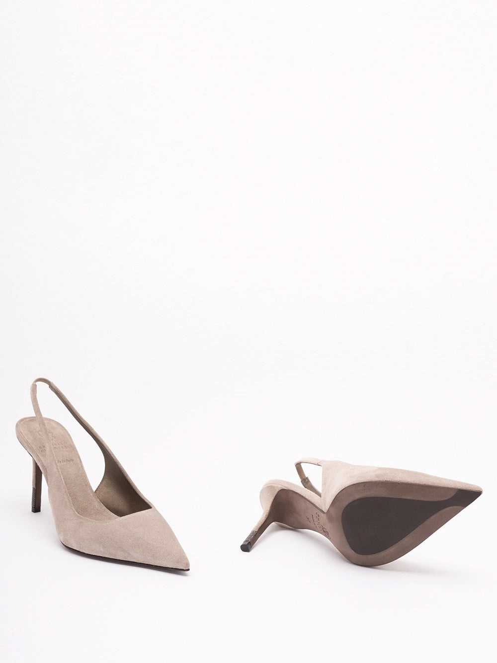 Brunello Cucinelli Women Suede Slingback Heels Whit Monili