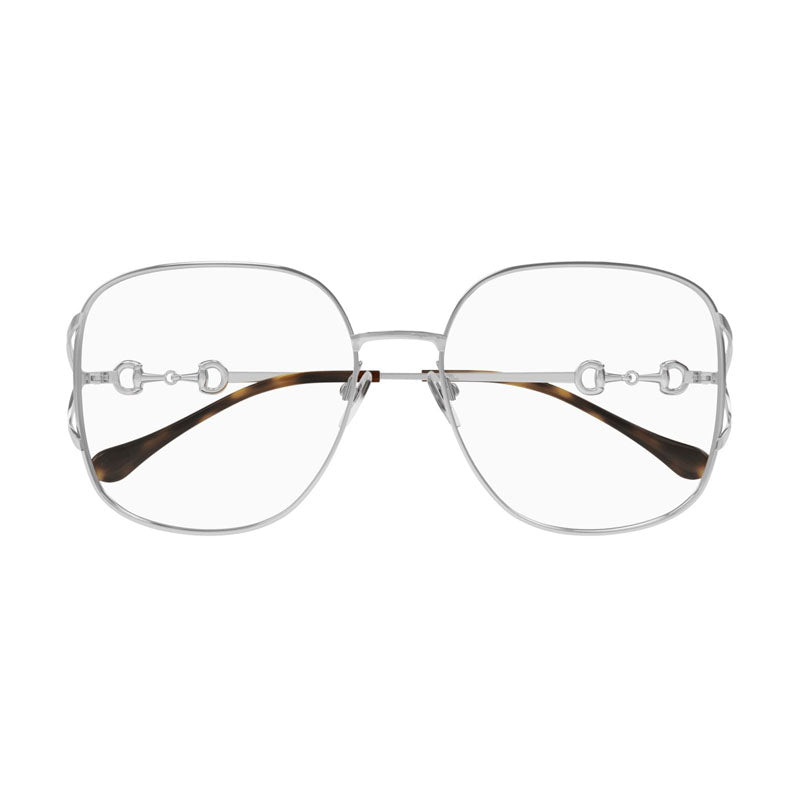 Gucci Eyeglasses Square Full Rim, Silver Frame and Clear Demo Lenses Lens GG1019O002