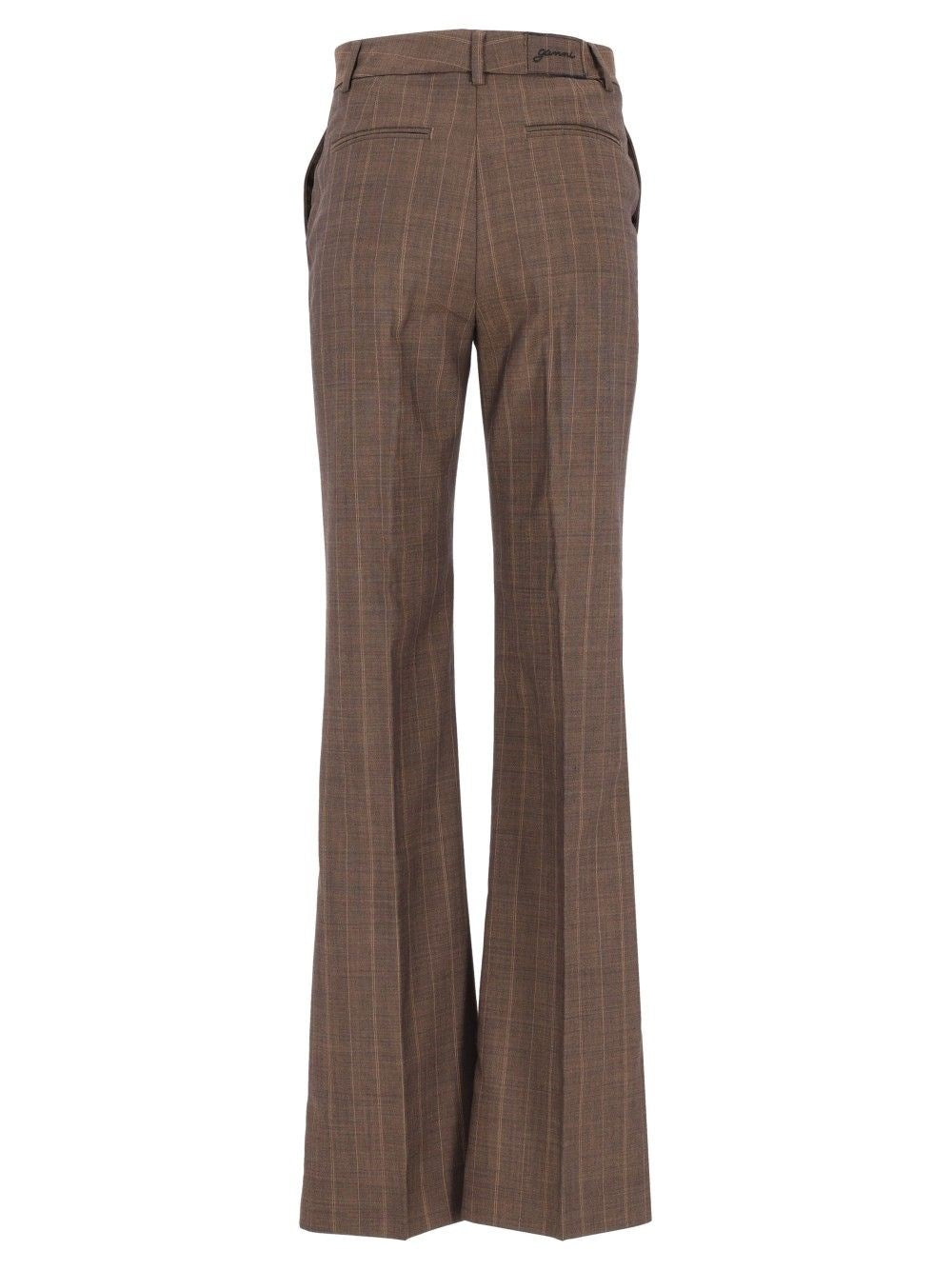Ganni Women Brown Pinstriped Wool Trousers