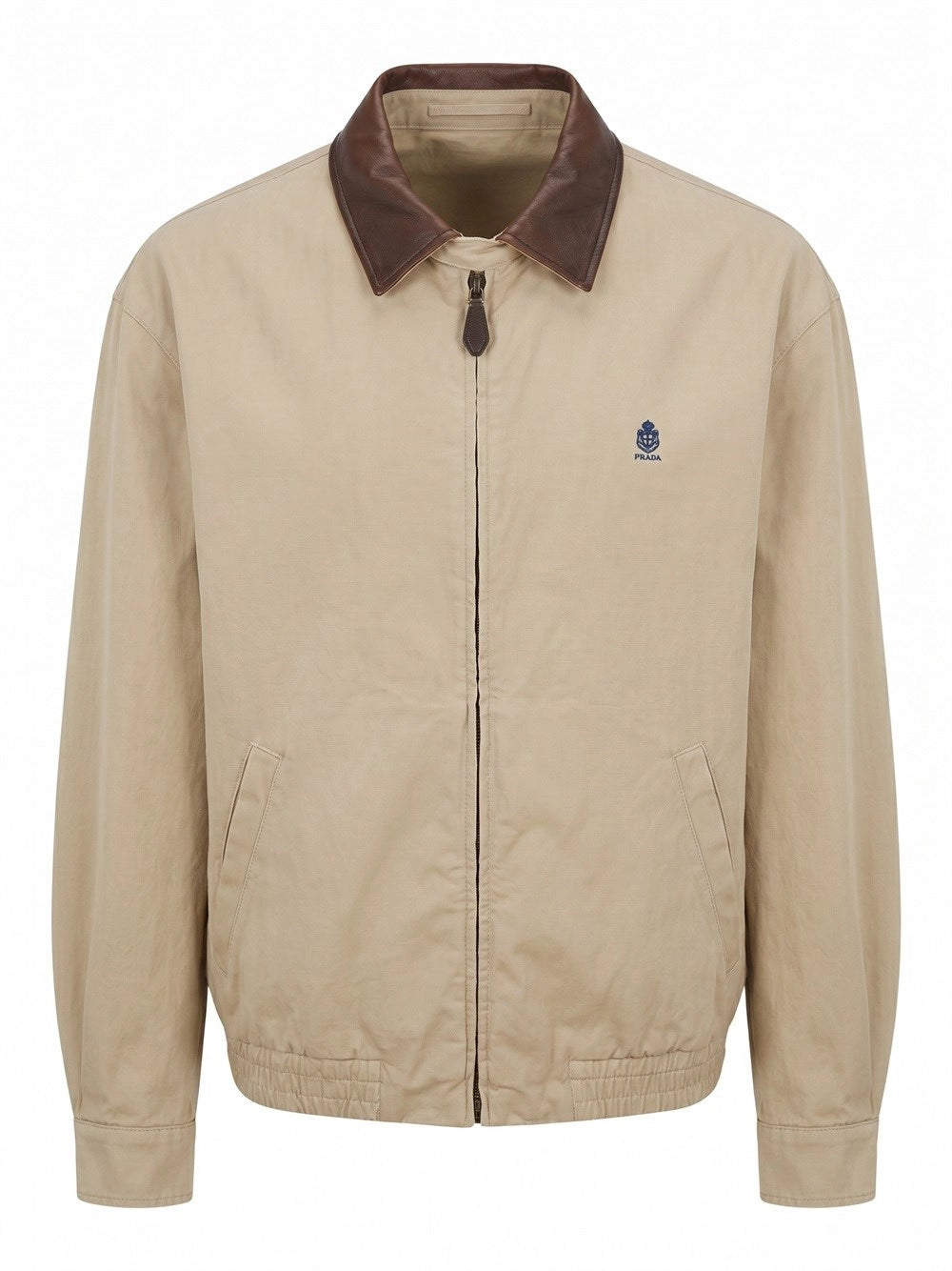 Prada Men Cord Cotton Jacket With Leather Details