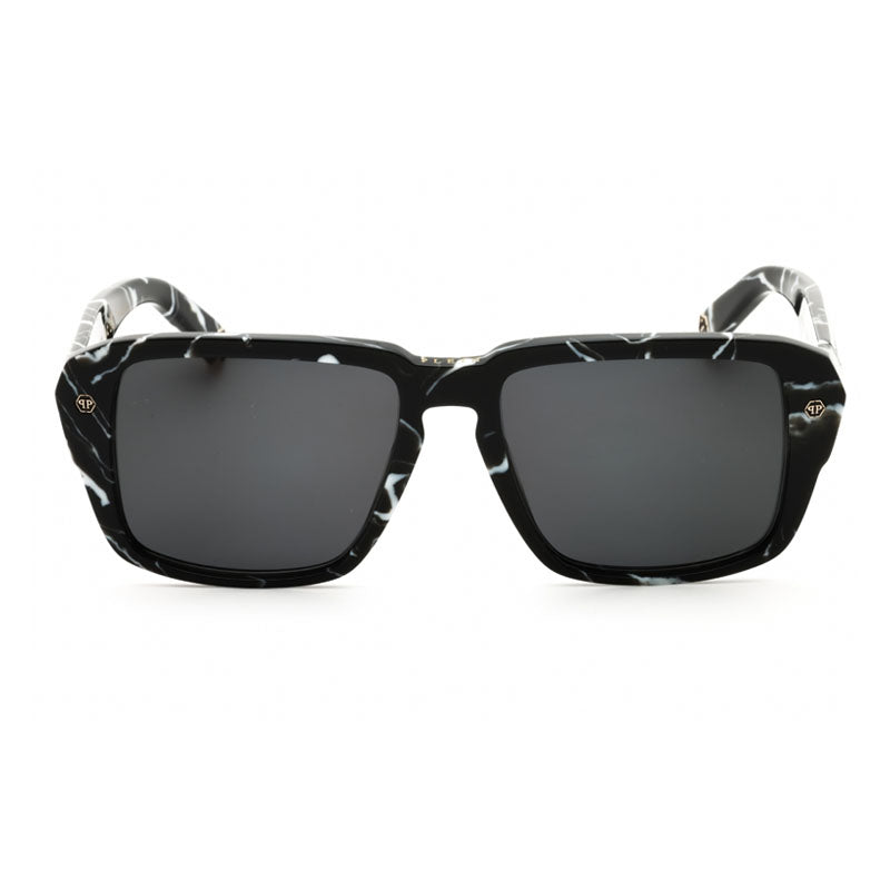 Philipp Plein Sunglasses Square Full Rim, Marble Black Frame and Grey Lens SPP081SPP081