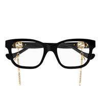 Gucci Eyeglasses Square Full Rim, Black Gold Frame and Clear Demo Lenses Lens GG1025O003