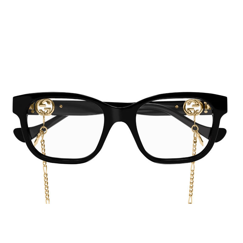 Gucci Eyeglasses Square Full Rim, Black Gold Frame and Clear Demo Lenses Lens GG1025O003
