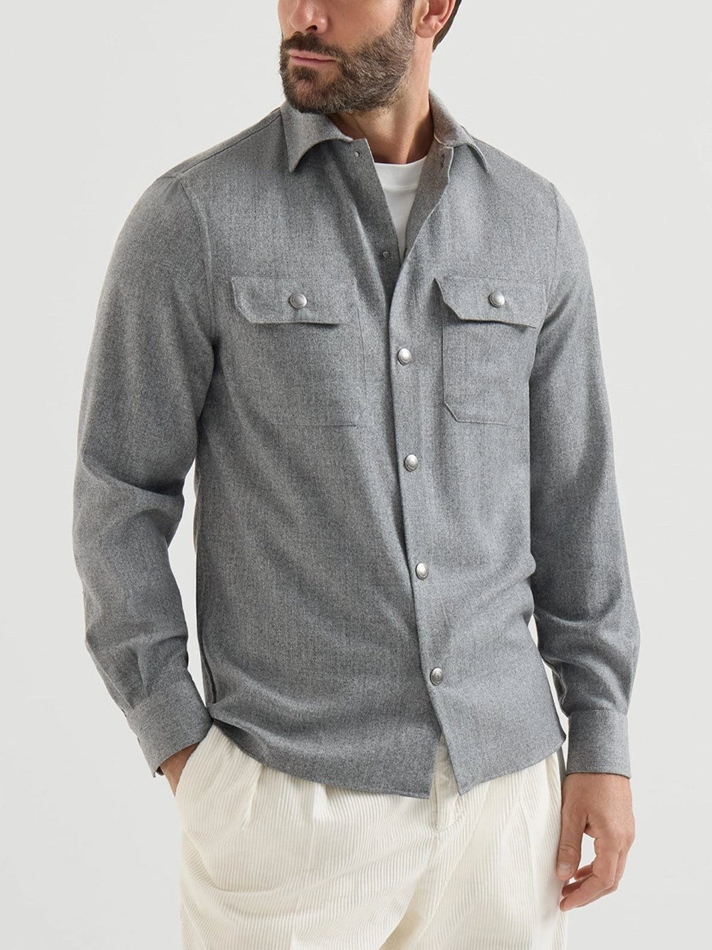 Brunello Cucinelli Men Virgin Wool Flannel Overshirt