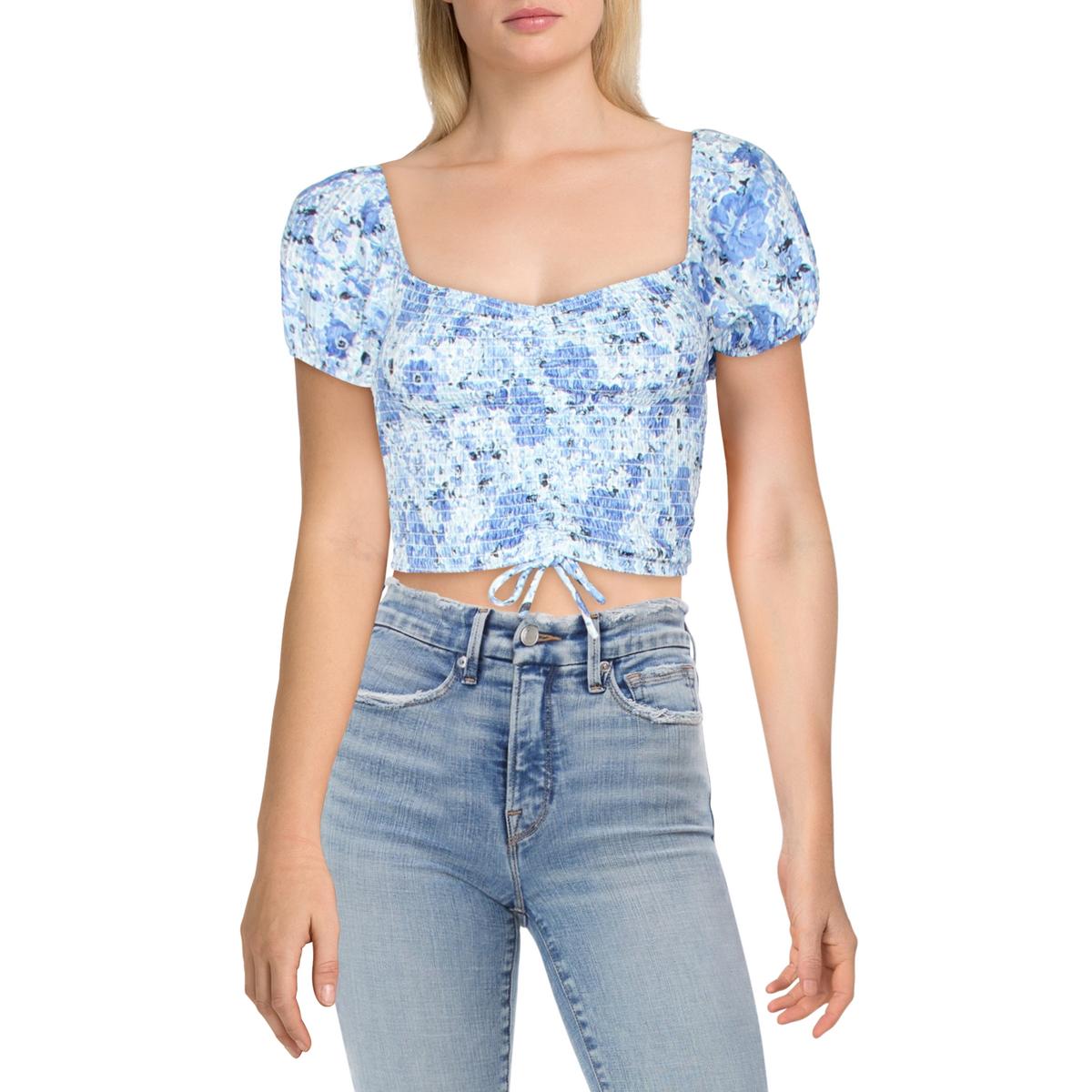 Juniors Womens Floral Off-The-Shoulder Cropped