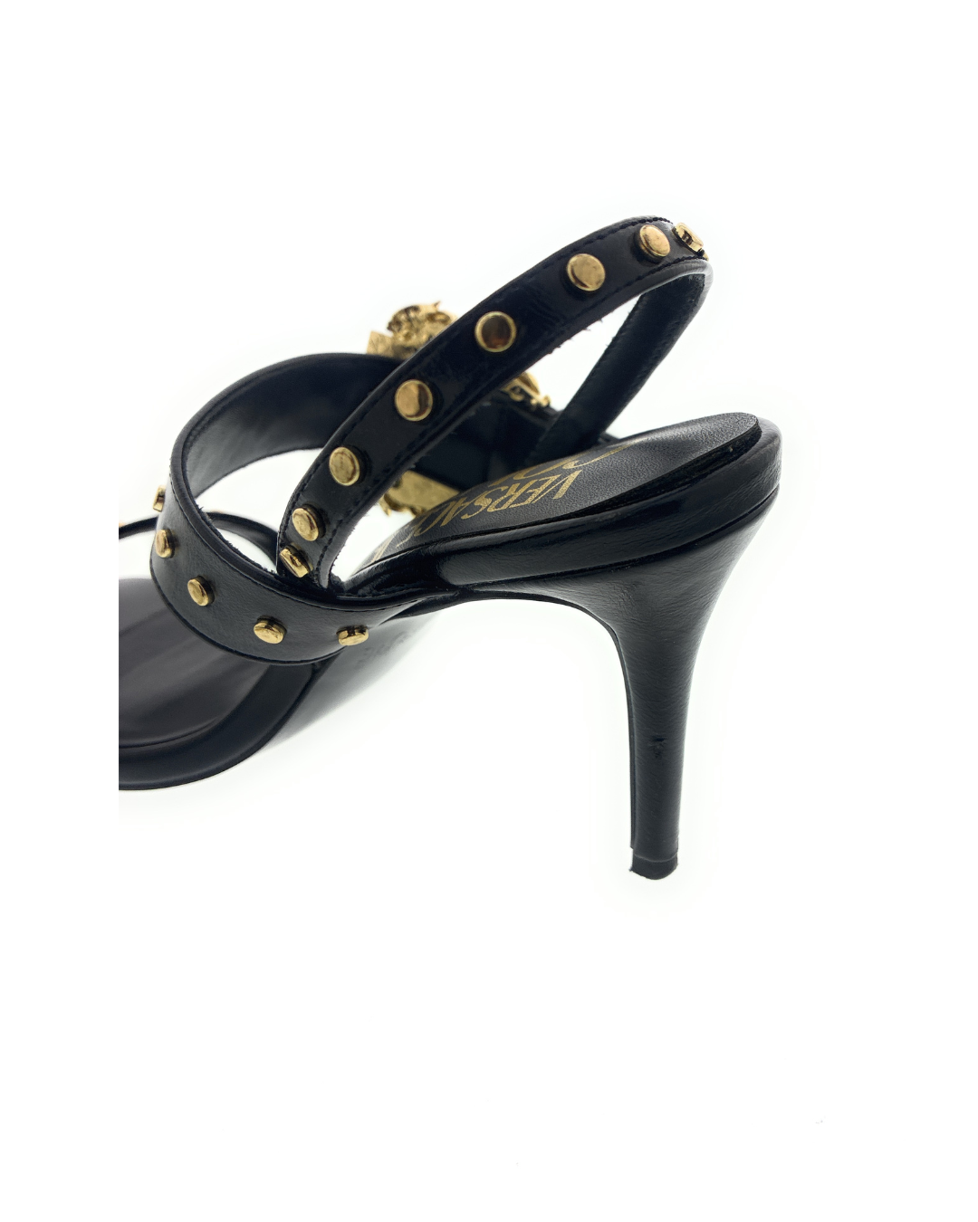 Defective/Store Return Versace Jeans Couture Womens Oversized Buckle Black Heeled Sandals-EU37
