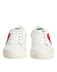 Dolce & Gabbana White Leather Rose Embroidery Low-Top Women's Shoes