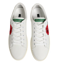 Dolce & Gabbana White Leather Rose Embroidery Low-Top Women's Shoes