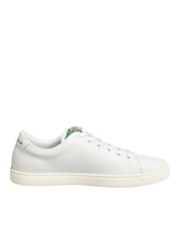Dolce & Gabbana White Leather Rose Embroidery Low-Top Women's Shoes