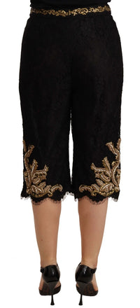 Dolce & Gabbana Black Lace Gold Baroque SPECIAL PIECE Women's Shorts