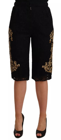 Dolce & Gabbana Black Lace Gold Baroque SPECIAL PIECE Women's Shorts