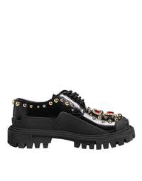 Dolce & Gabbana Black Leather Jeweled Crystals Derby Women's Shoes