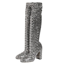 Dolce & Gabbana Women's Silver Sequins Glitter High Heel Boot Women's Shoes