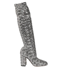 Dolce & Gabbana Women's Silver Sequins Glitter High Heel Boot Women's Shoes