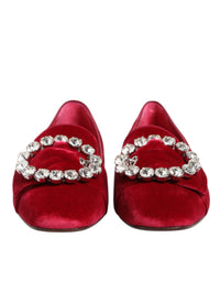 Dolce & Gabbana Dolce & Gabbana Red Velvet Crystal Buckle Loafers Flats Women's Shoes