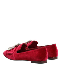 Dolce & Gabbana Dolce & Gabbana Red Velvet Crystal Buckle Loafers Flats Women's Shoes