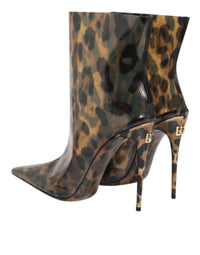 Dolce & Gabbana Leopard Print PVC Pointed Toe Boots Women's Shoes
