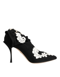 Dolce & Gabbana Black White Embroidered Jersey Stiletto Boots Women's Shoes