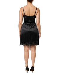 Dolce & Gabbana Black Silk Blend Lace Trim Sleeveless Mini Women's Dress