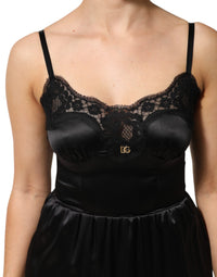Dolce & Gabbana Black Silk Blend Lace Trim Sleeveless Mini Women's Dress