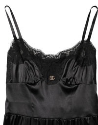 Dolce & Gabbana Black Silk Blend Lace Trim Sleeveless Mini Women's Dress