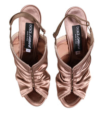 Dolce & Gabbana Bronze Satin Ruched Slingback Sandals Women's Shoes