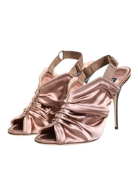 Dolce & Gabbana Bronze Satin Ruched Slingback Sandals Women's Shoes