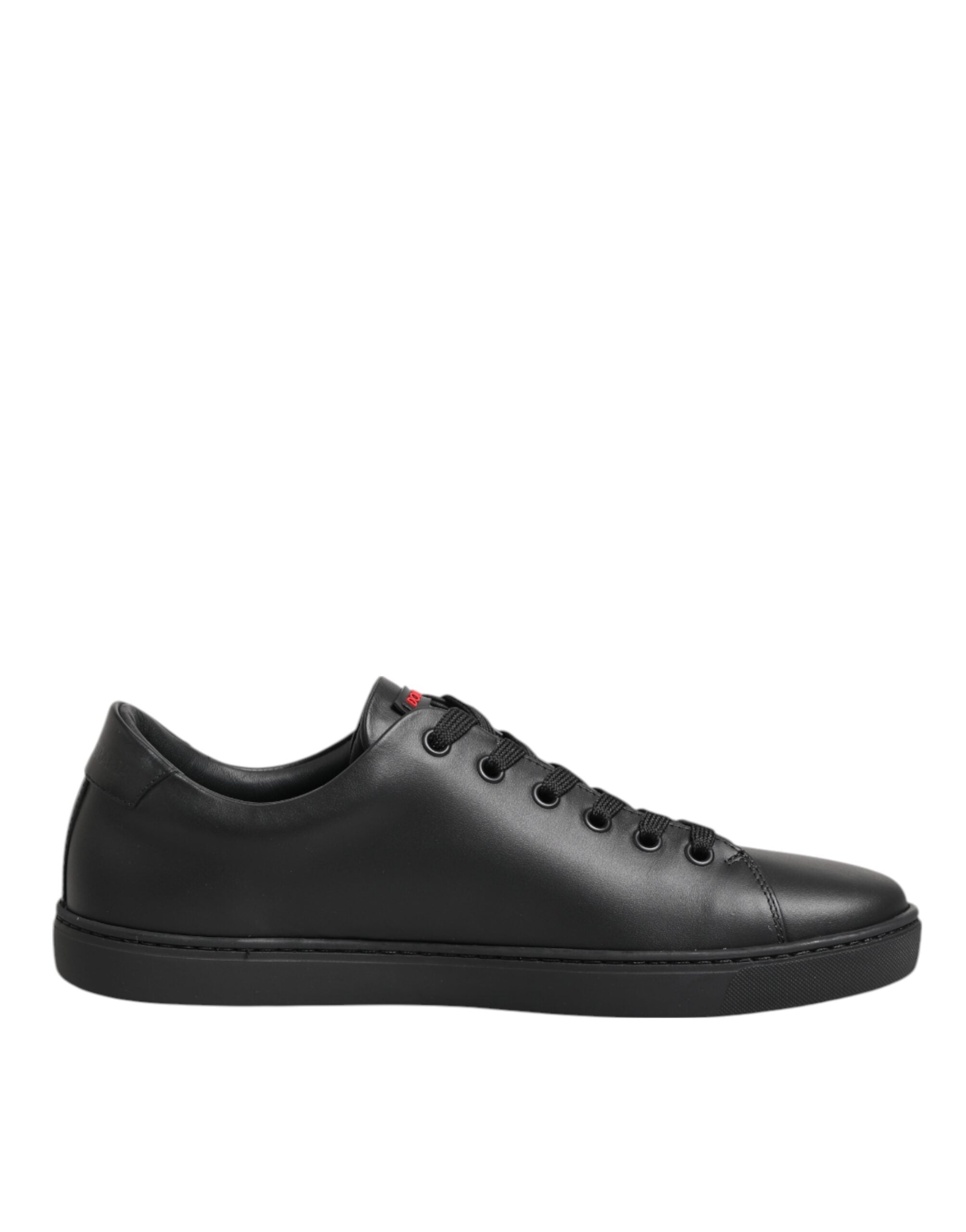 Dolce & Gabbana Black Leather Crystal Heart Low Top Sneakers Women's Shoes