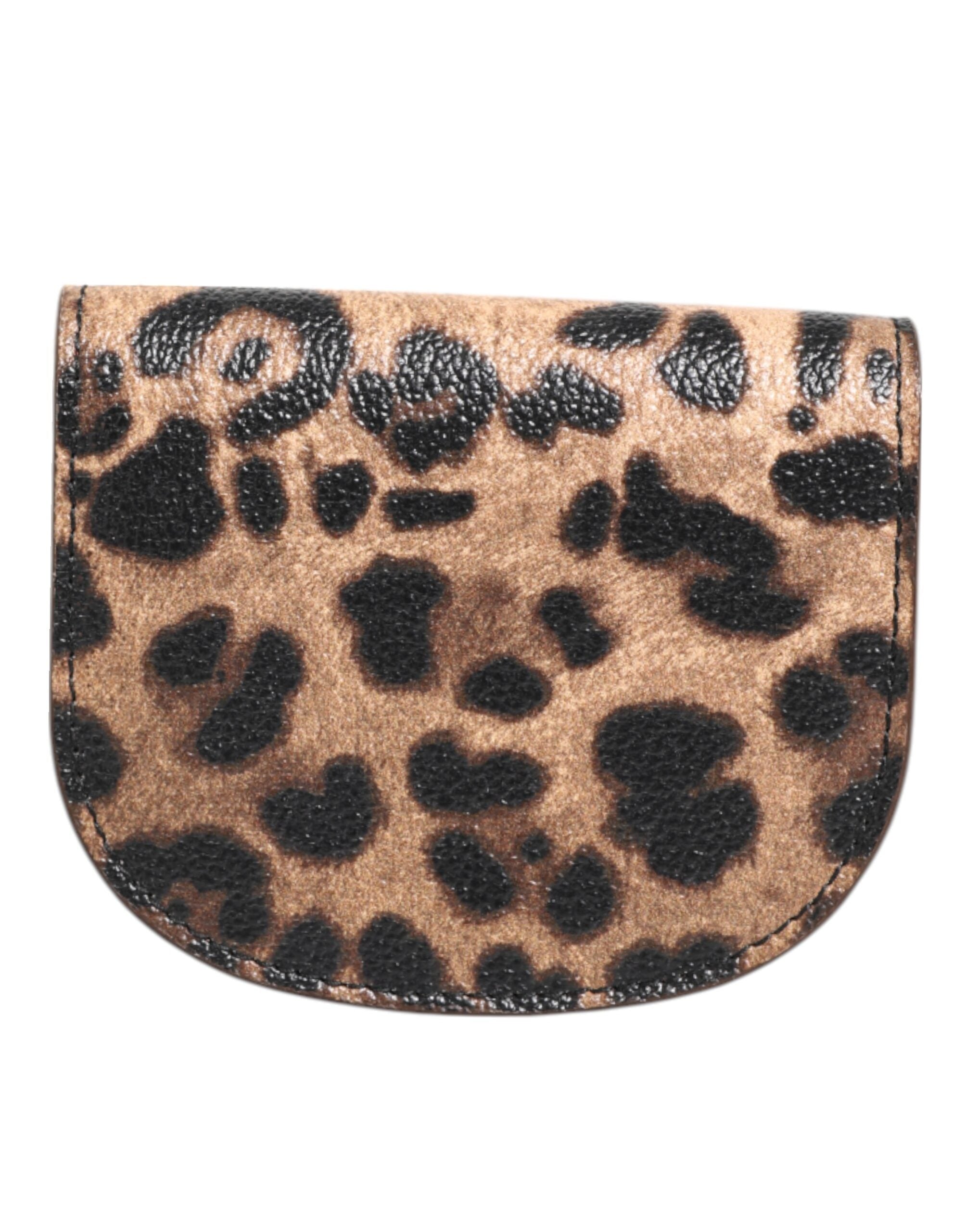 Dolce & Gabbana Dolce & Gabbana Brown Leopard Print Calf Leather Small Coin Purse Women's Wallet