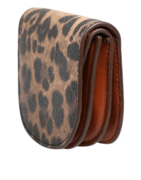 Dolce & Gabbana Dolce & Gabbana Brown Leopard Print Calf Leather Small Coin Purse Women's Wallet