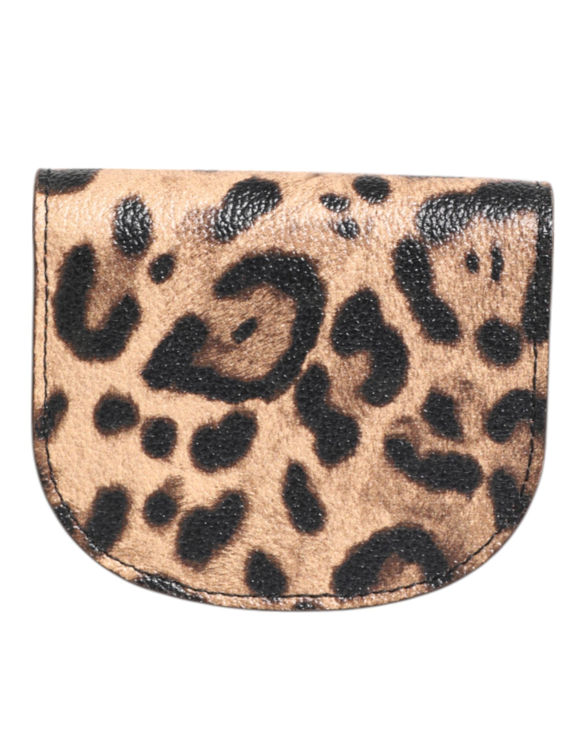 Dolce & Gabbana Dolce & Gabbana Brown Leopard Print Calf Leather Small Coin Purse Women's Wallet