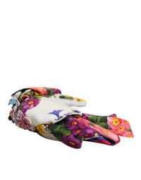 Dolce & Gabbana Dolce & Gabbana White Multicolor Floral Silk Bow Crystal Embellished Women's Headband