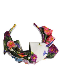 Dolce & Gabbana Dolce & Gabbana White Multicolor Floral Silk Bow Crystal Embellished Women's Headband