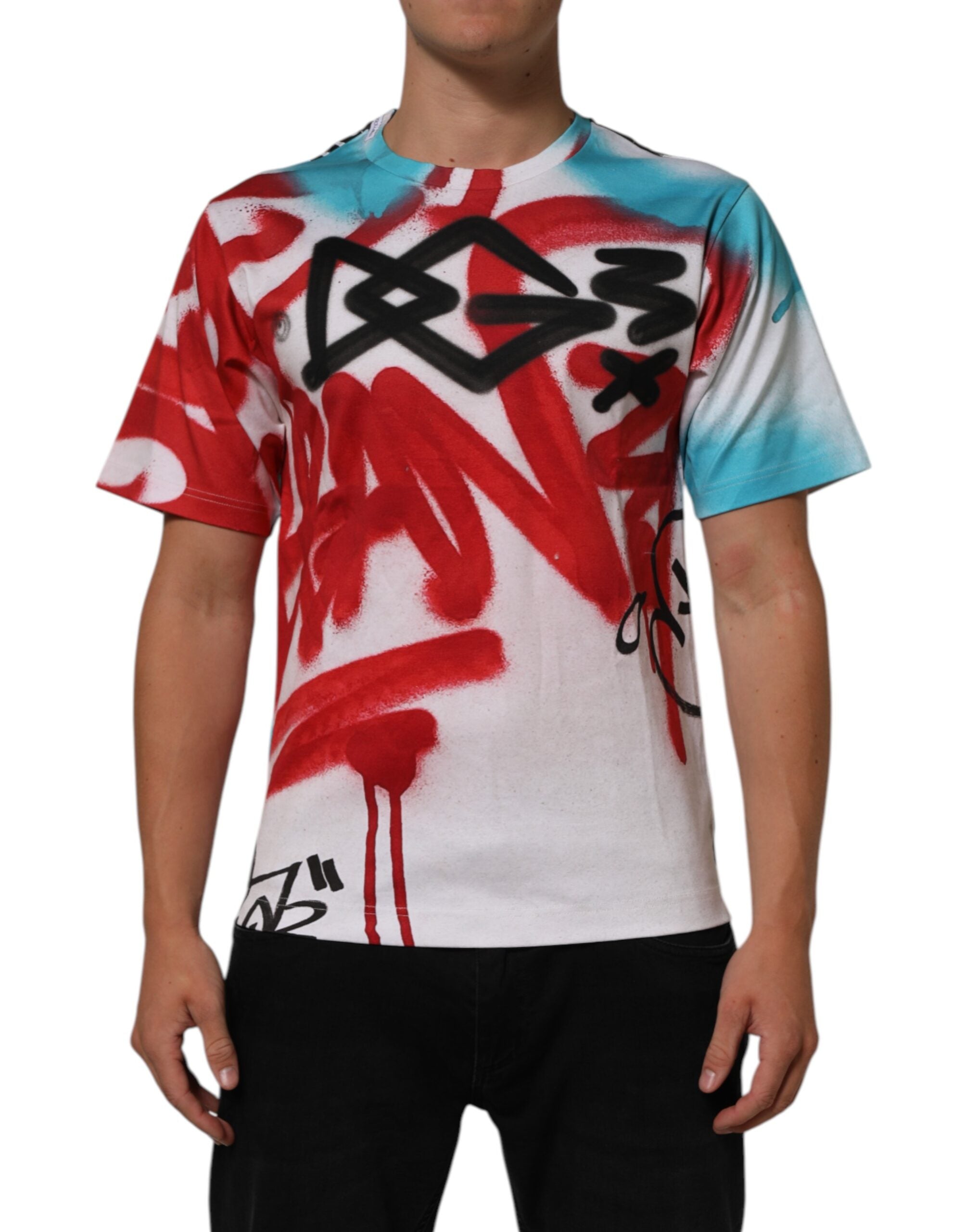Dolce & Gabbana White Graffiti Crew Neck Short Sleeves Men's T-shirt