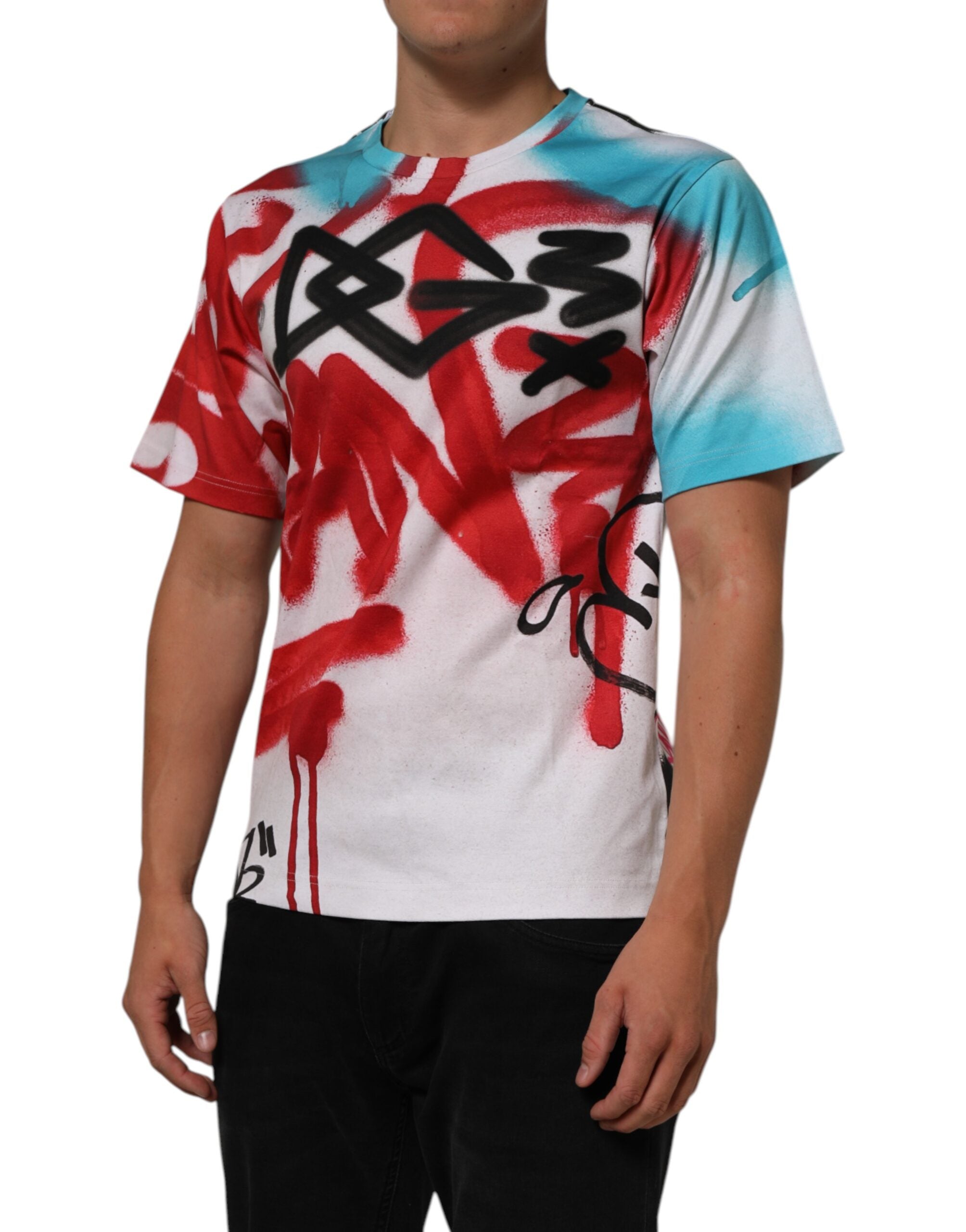 Dolce & Gabbana White Graffiti Crew Neck Short Sleeves Men's T-shirt