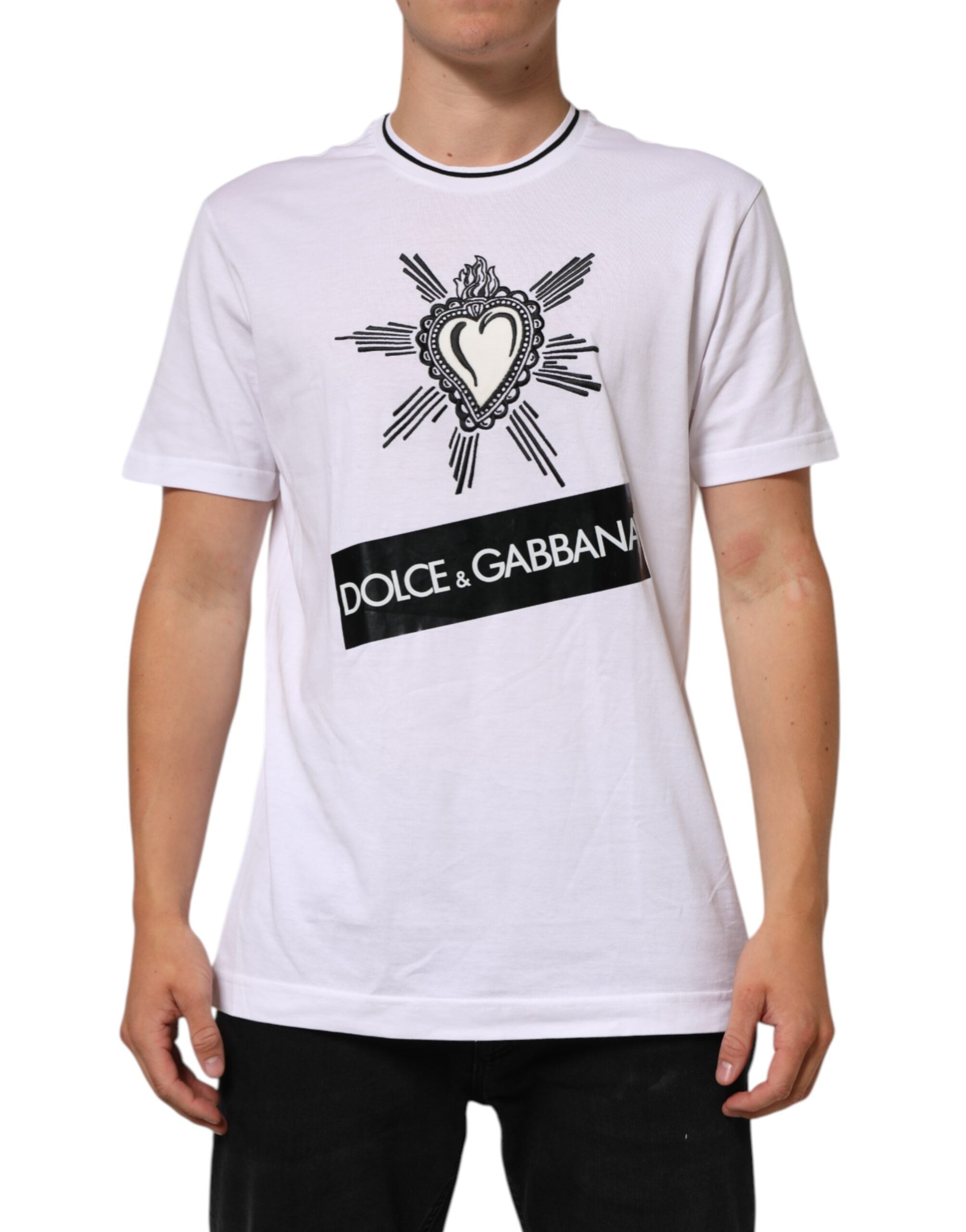 Dolce & Gabbana White Sacred Heart Short Sleeve Men Men's T-shirt