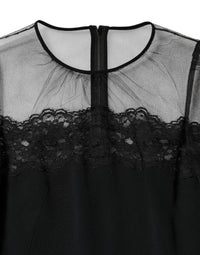 Dolce & Gabbana Black Lace Trim Nylon Tulle SheathMidi Women's Dress