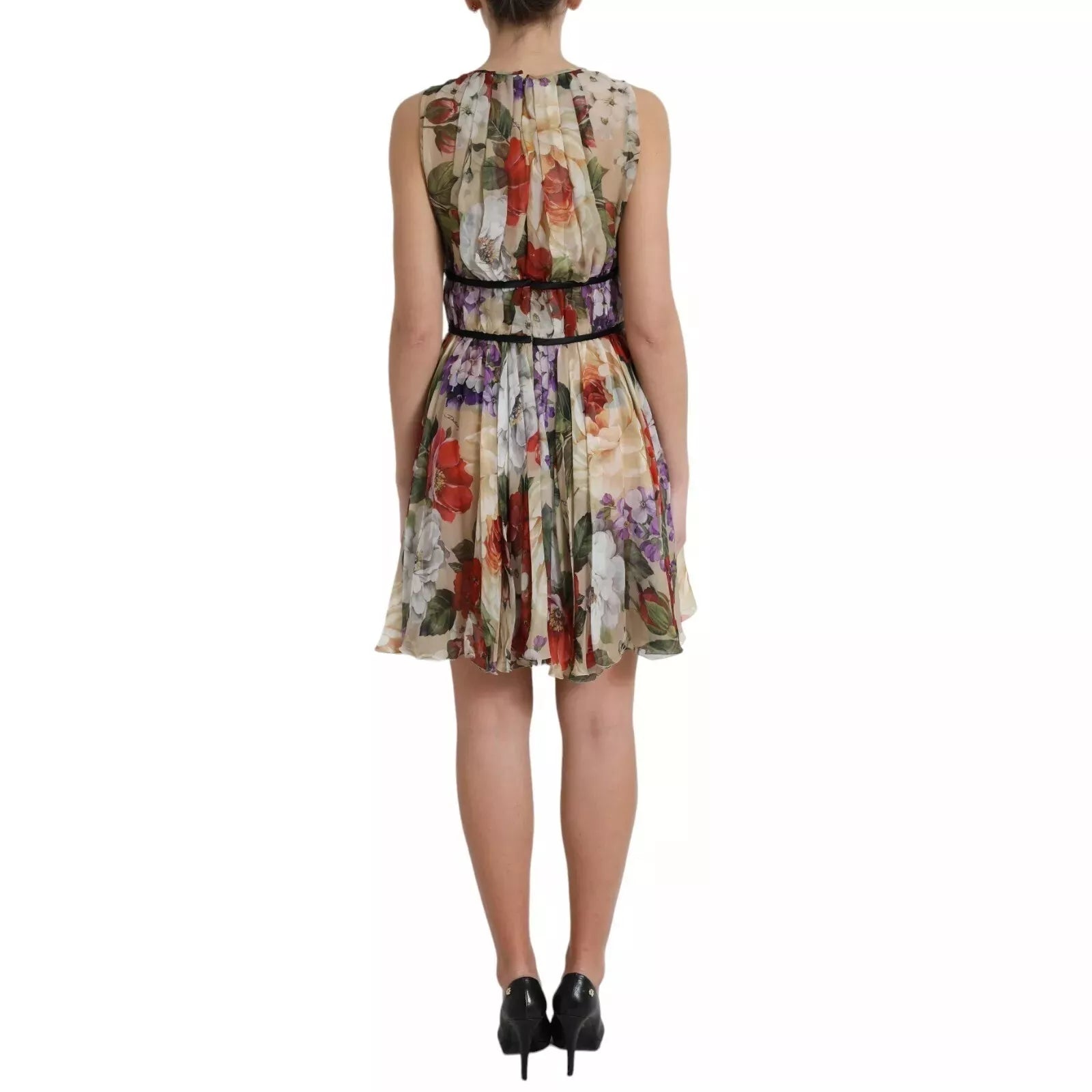 Dolce & Gabbana Beige Floral Sleeveless A-line Mini Women's Dress (Pre-Loved)
