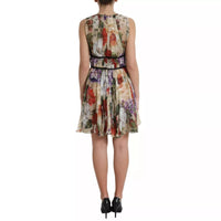 Dolce & Gabbana Beige Floral Sleeveless A-line Mini Women's Dress (Pre-Loved)
