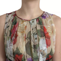 Dolce & Gabbana Beige Floral Sleeveless A-line Mini Women's Dress (Pre-Loved)