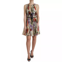 Dolce & Gabbana Beige Floral Sleeveless A-line Mini Women's Dress (Pre-Loved)