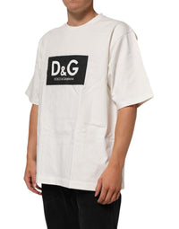 Dolce & Gabbana White Logo Print Cotton Crew Neck Men Men's T-shirt