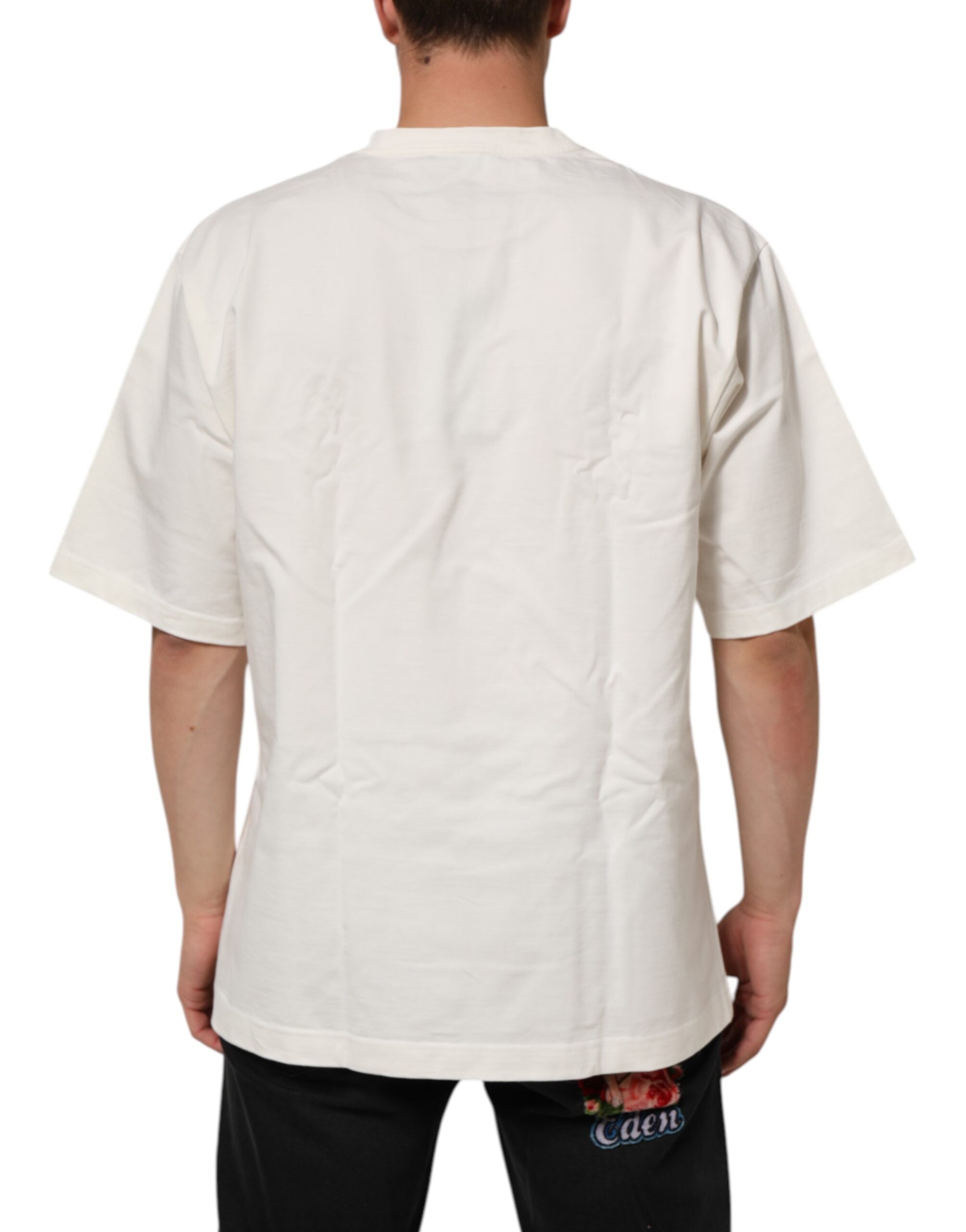 Dolce & Gabbana White Logo Print Cotton Crew Neck Men Men's T-shirt