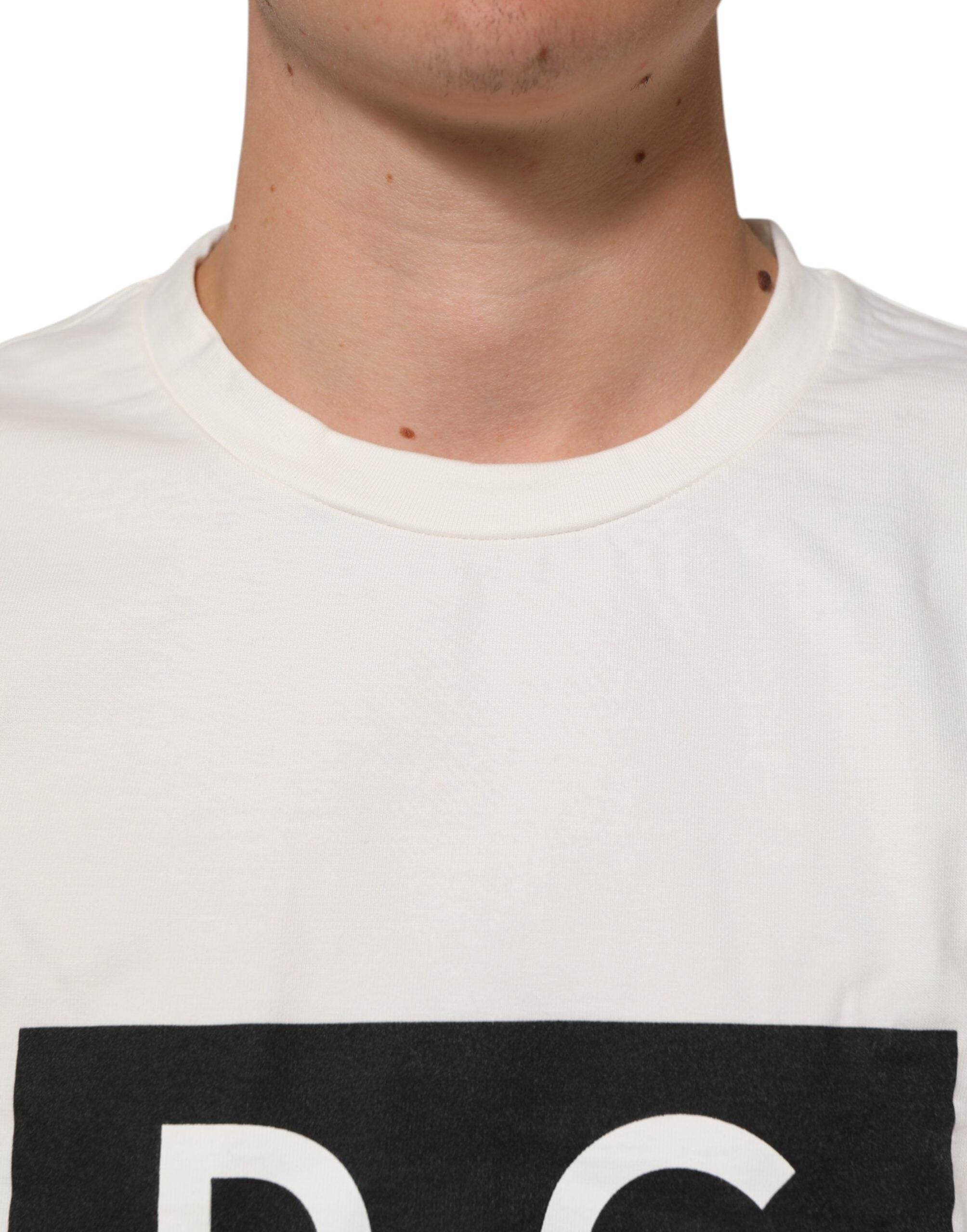 Dolce & Gabbana White Logo Print Cotton Crew Neck Men Men's T-shirt