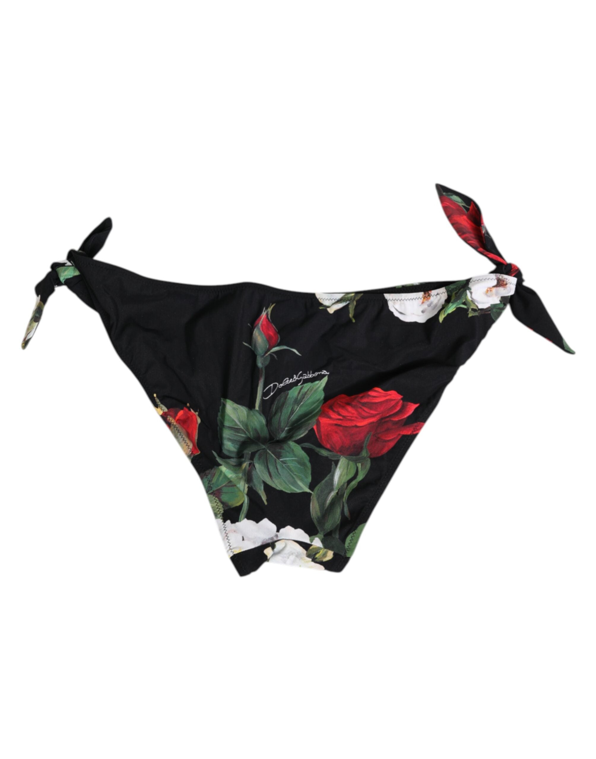 Dolce & Gabbana Black Side Tie Floral Bikini Bottom Women's Swimwear