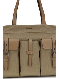 Prada Men Route Tote Bag In Canvas And Leather