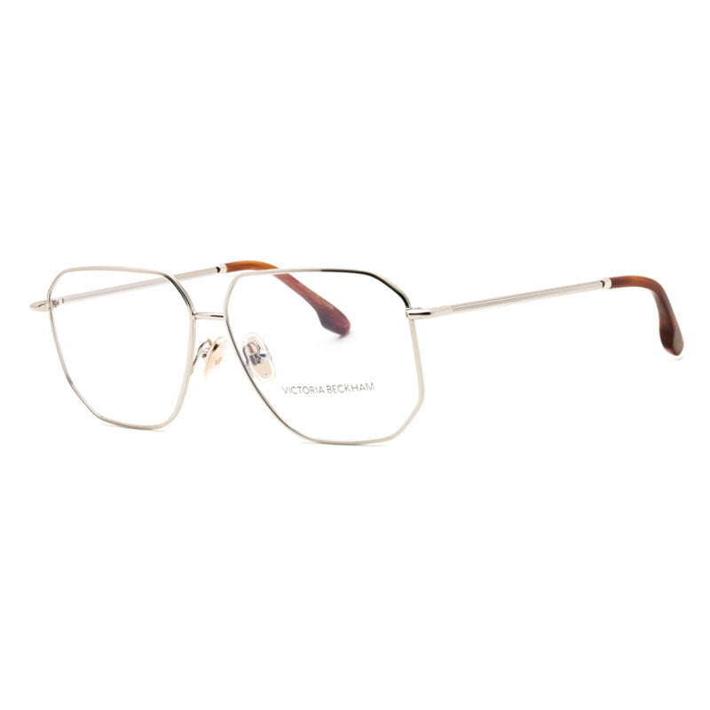 Victoria Beckham Eyeglasses Geometric Full Rim, Silver Frame and Clear Demo Lenses Lens VB2115040